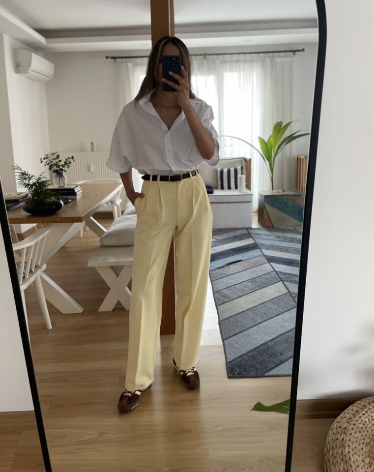 Arlen Sarı Yüksek Bel Palazzo Pantolon