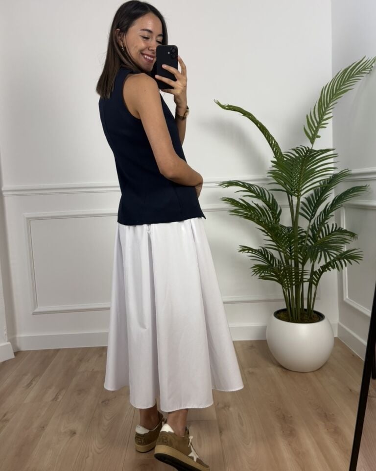 Luna Beyaz Beli Lastikli Cepli Etek