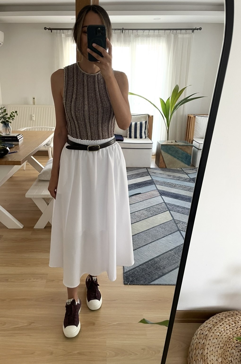 Luna Beyaz Beli Lastikli Cepli Etek