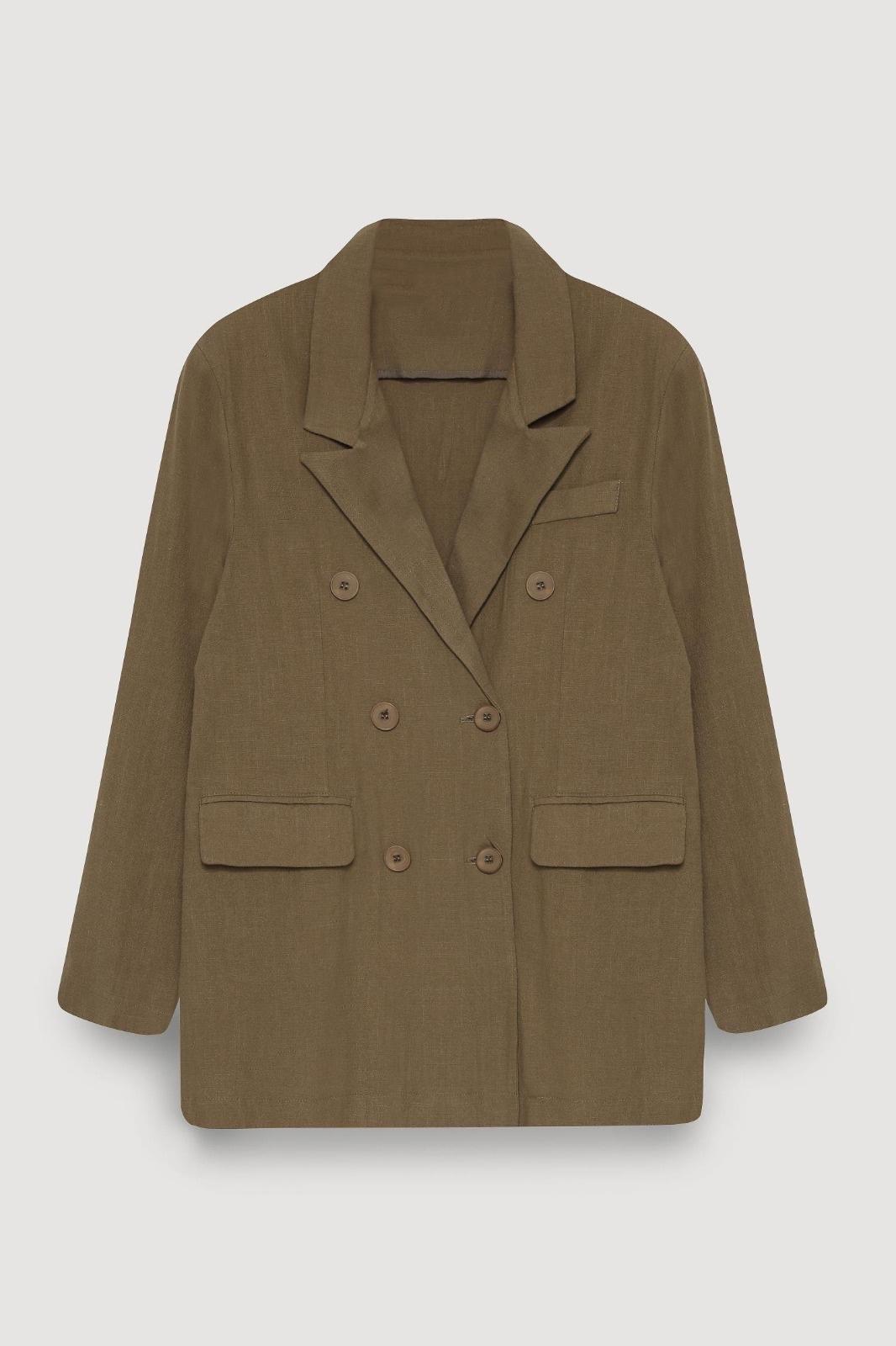 Haki Önü Düğme Detaylı Oversize Premium Ceket