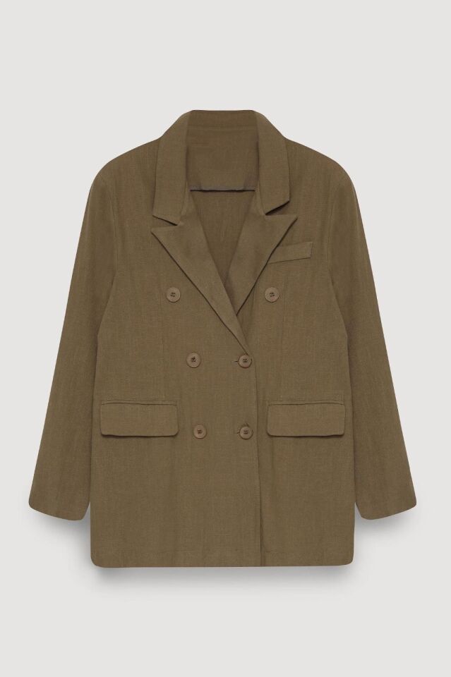 Haki Önü Düğme Detaylı Oversize Premium Ceket