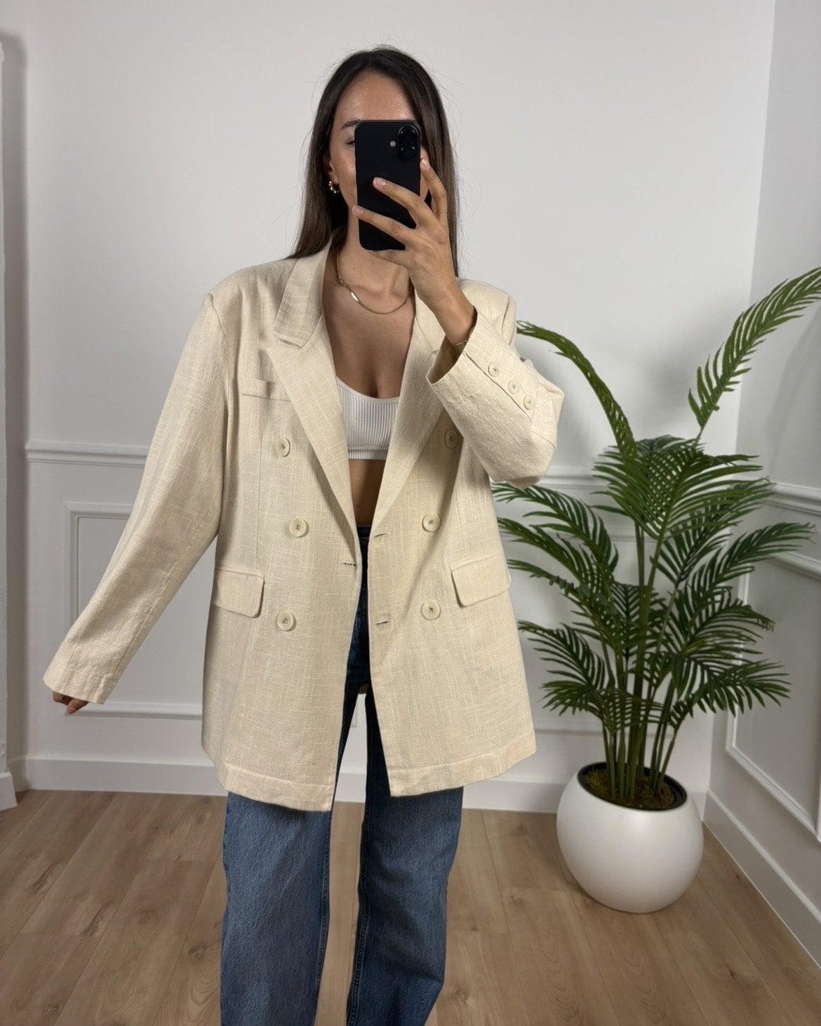 Aria Natural Önü Düğme Detaylı Oversize Ceket