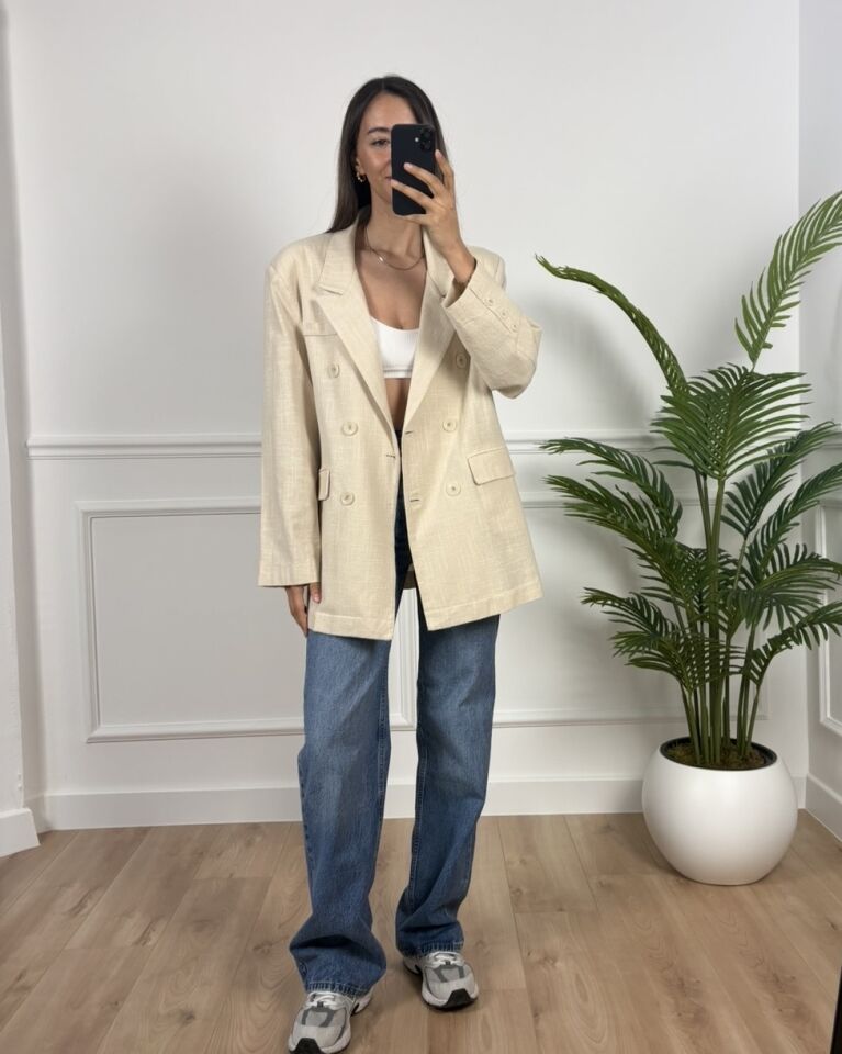 Aria Natural Önü Düğme Detaylı Oversize Ceket