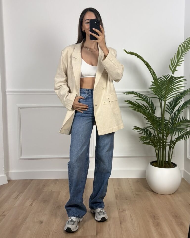 Aria Natural Önü Düğme Detaylı Oversize Ceket