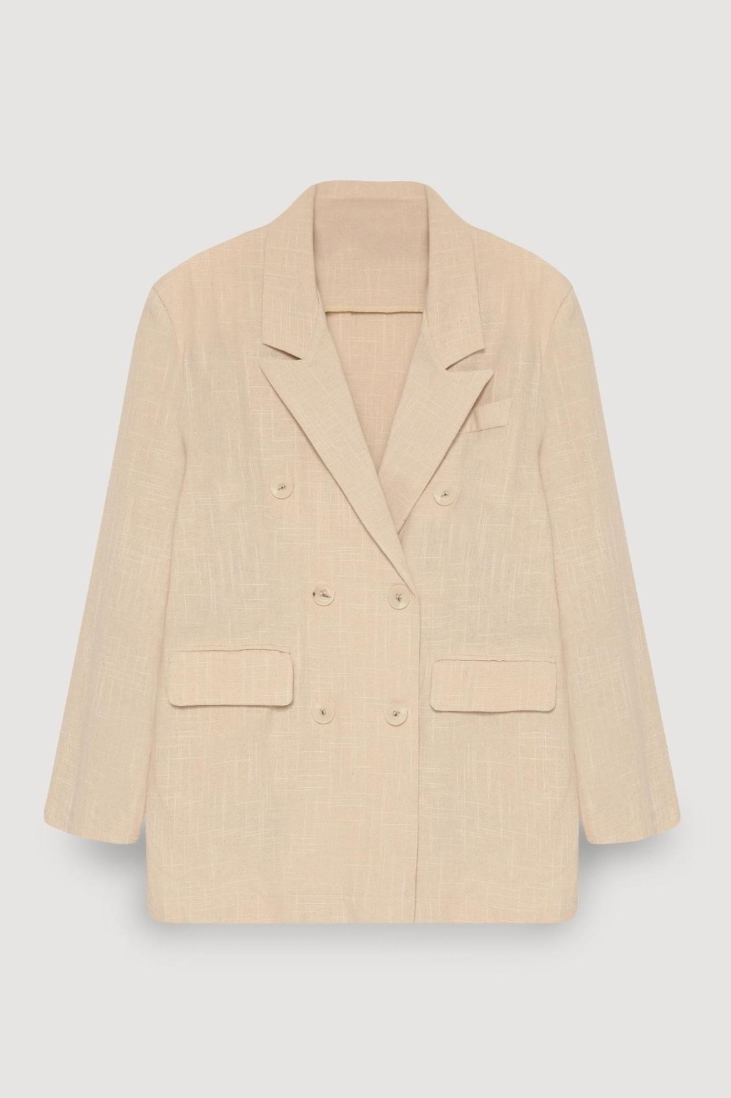 Natural Önü Düğme Detaylı Oversize Premium Ceket