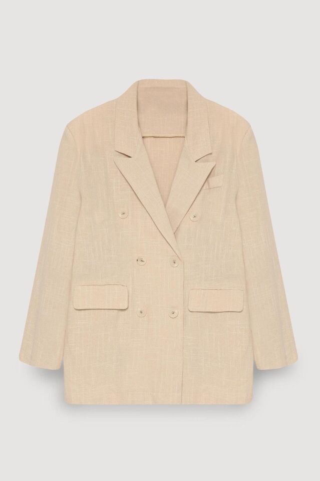 Natural Önü Düğme Detaylı Oversize Premium Ceket