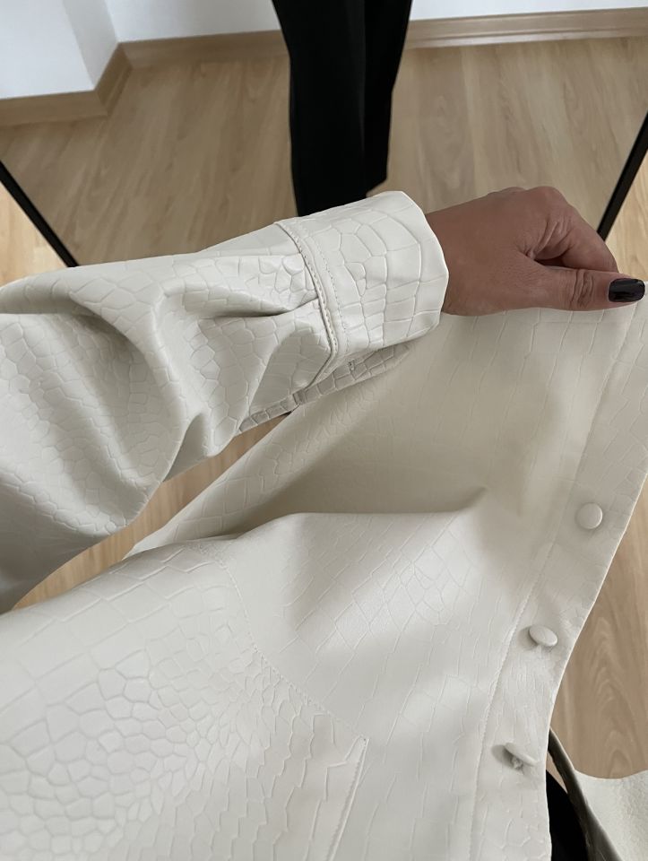 Taş Renk Oversize Deri Gömlek