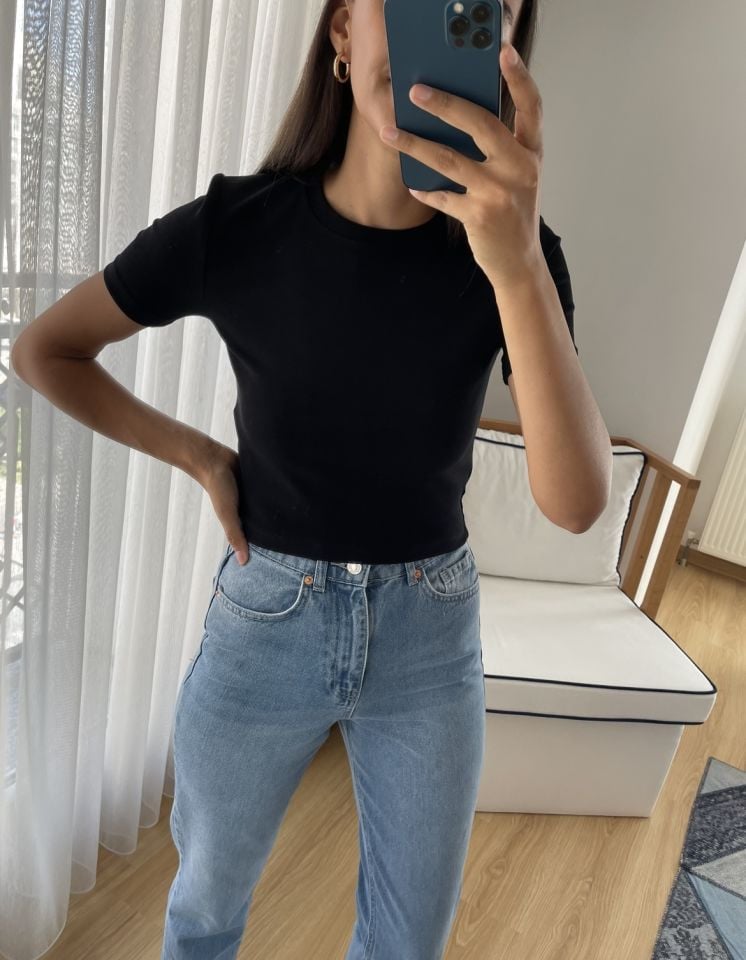 Liorael Siyah Dilvin Kısa Tişört