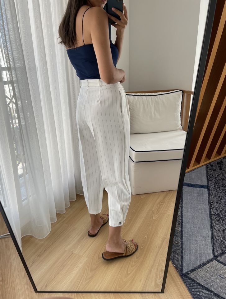 Beyaz Çizgili Premium Pantolon